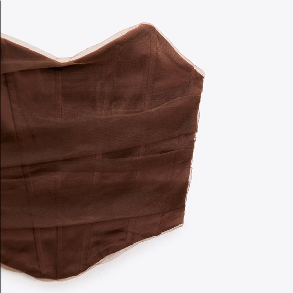 Zara dark brown corsetry tulle crop top - Picture 3 of 5